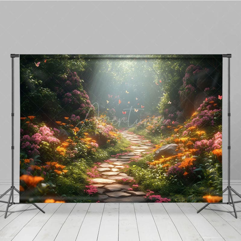 Aperturee - Aperturee Floral Magic Forest Path Spring Photography Backdrop