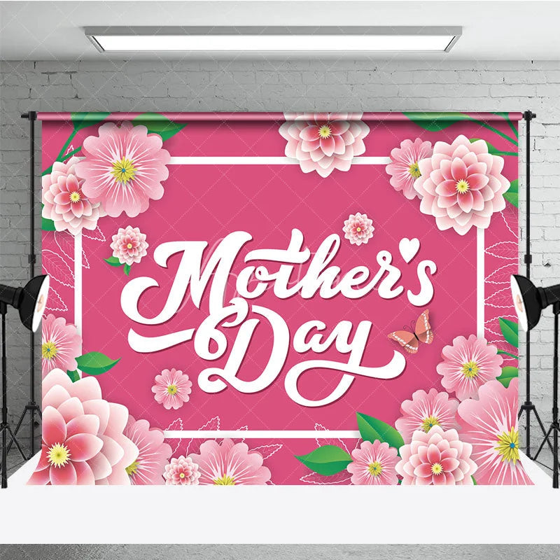Aperturee - Aperturee Floral Mother’s Day Backdrop Pink Paper Flowers and White Frame Party Background