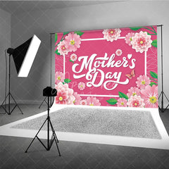 Aperturee - Aperturee Floral Mother’s Day Backdrop Pink Paper Flowers and White Frame Party Background