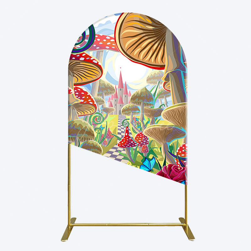 Aperturee - Aperturee Floral Mushroom Wonderland Birthday Arch Backdrop