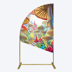 Aperturee - Aperturee Floral Mushroom Wonderland Birthday Half Moon Arch Backdrop