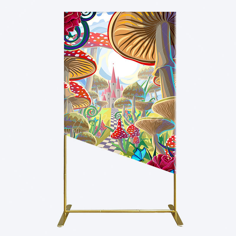 Aperturee - Aperturee Floral Mushroom Wonderland Birthday Rectangle Backdrop