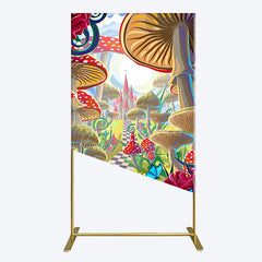 Aperturee - Aperturee Floral Mushroom Wonderland Birthday Rectangle Backdrop