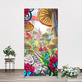 Aperturee - Aperturee Floral Mushroom Wonderland Birthday Rectangle Backdrop