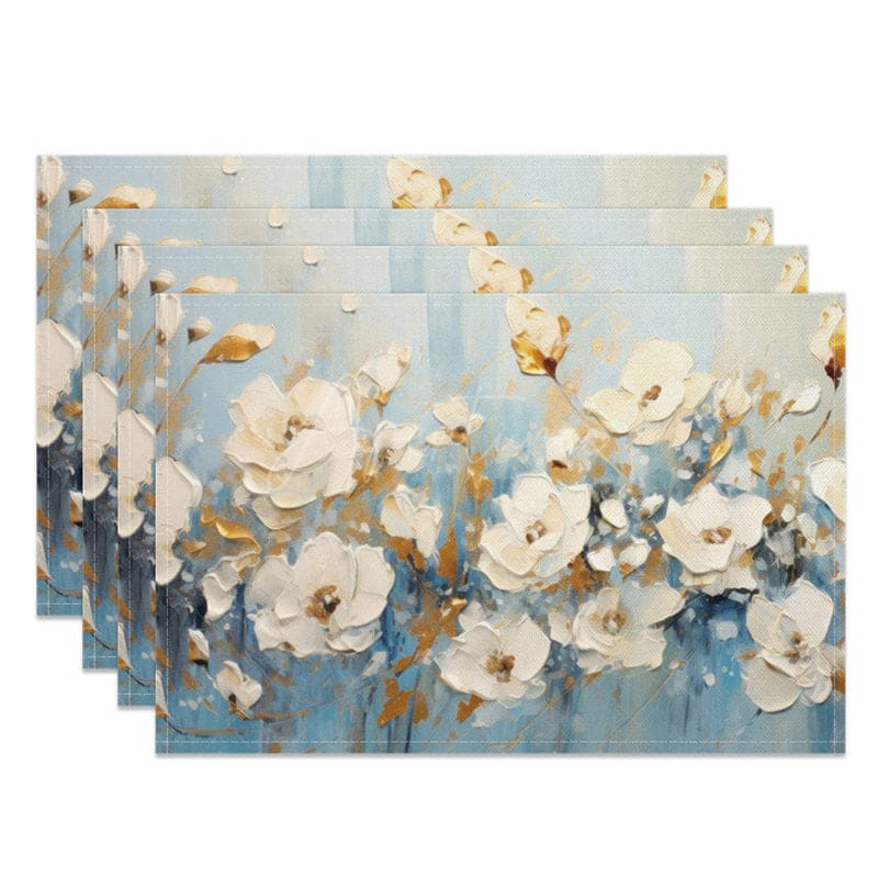 Aperturee - Aperturee Floral Oil Paintings Fine Art Set of 4 Placemats