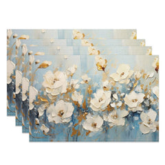 Aperturee - Aperturee Floral Oil Paintings Fine Art Set of 4 Placemats