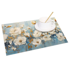 Aperturee - Aperturee Floral Oil Paintings Fine Art Set of 4 Placemats