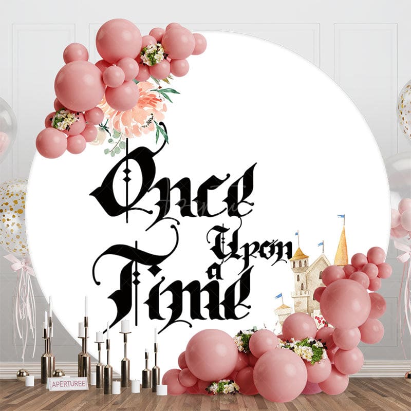Aperturee - Aperturee Floral Once Upon A Time Castle Round Birthday Backdrop