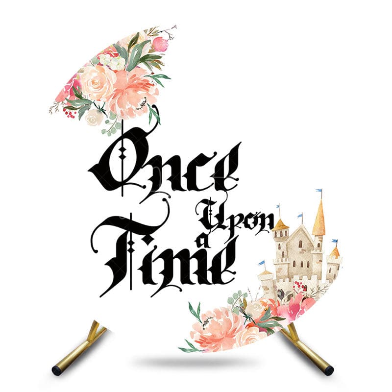 Aperturee - Aperturee Floral Once Upon A Time Castle Round Birthday Backdrop
