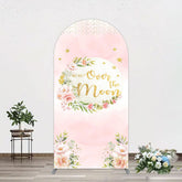 Aperturee - Aperturee Floral Over The Moon Pink Baby Shower Arch Backdrop