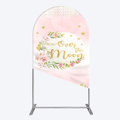 Aperturee - Aperturee Floral Over The Moon Pink Baby Shower Arch Backdrop
