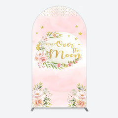 Aperturee - Aperturee Floral Over The Moon Pink Baby Shower Arch Backdrop