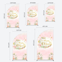 Aperturee - Aperturee Floral Over The Moon Pink Baby Shower Half Moon Arch Backdrop