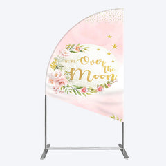 Aperturee - Aperturee Floral Over The Moon Pink Baby Shower Half Moon Arch Backdrop