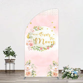 Aperturee - Aperturee Floral Over The Moon Pink Baby Shower Half Moon Arch Backdrop