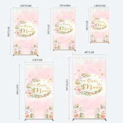 Aperturee - Aperturee Floral Over The Moon Pink Baby Shower Rectangle Backdrop