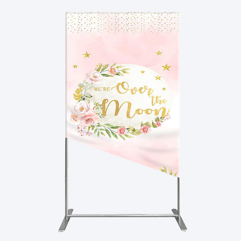 Aperturee - Aperturee Floral Over The Moon Pink Baby Shower Rectangle Backdrop