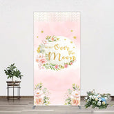 Aperturee - Aperturee Floral Over The Moon Pink Baby Shower Rectangle Backdrop