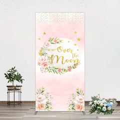 Aperturee - Aperturee Floral Over The Moon Pink Baby Shower Rectangle Backdrop