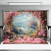 Aperturee - Aperturee Floral Painting Castle View Sweet Wedding Backdrop