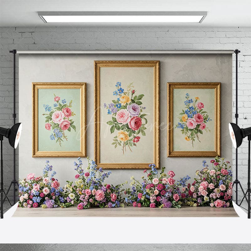 Aperturee - Aperturee Floral Painting Wall Elegant Sweet Wedding Backdrop