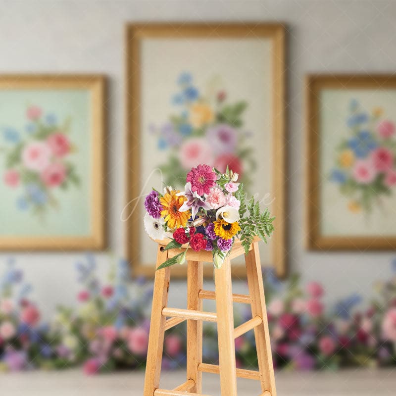 Aperturee - Aperturee Floral Painting Wall Elegant Sweet Wedding Backdrop