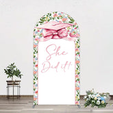 Aperturee - Aperturee Floral Pink Bachelor Cap She Did It Grad Arch Backdrop