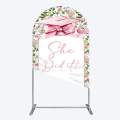 Aperturee - Aperturee Floral Pink Bachelor Cap She Did It Grad Arch Backdrop