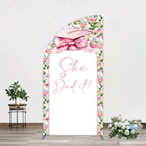 Aperturee - Aperturee Floral Pink Bachelor Cap She Did It Grad Half Moon Arch Backdrop