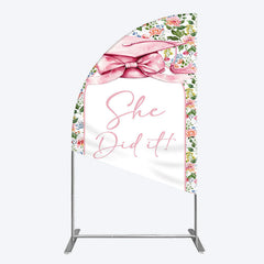 Aperturee - Aperturee Floral Pink Bachelor Cap She Did It Grad Half Moon Arch Backdrop
