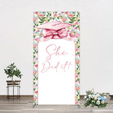 Aperturee - Aperturee Floral Pink Bachelor Cap She Did It Grad Rectangle Backdrop
