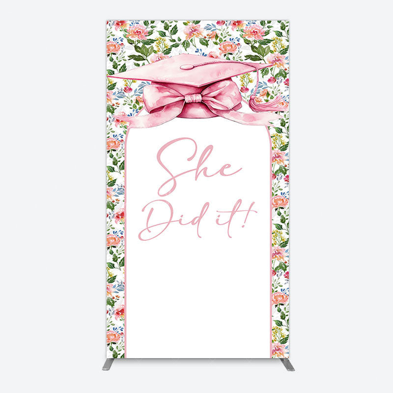 Aperturee - Aperturee Floral Pink Bachelor Cap She Did It Grad Rectangle Backdrop