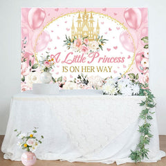 Aperturee - Aperturee Floral Pink Balloons Castle Baby Shower Backdrop