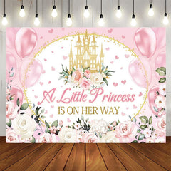 Aperturee - Aperturee Floral Pink Balloons Castle Baby Shower Backdrop