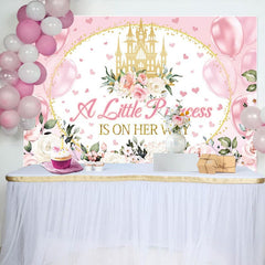 Aperturee - Aperturee Floral Pink Balloons Castle Baby Shower Backdrop