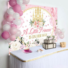 Aperturee - Aperturee Floral Pink Balloons Castle Baby Shower Backdrop