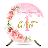 Aperturee - Aperturee Floral Pink Circle Happy First Birthday Backdrop