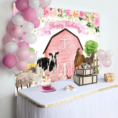 Aperturee - Aperturee Floral Pink Cowgirl Farm Animals Birthday Backdrop