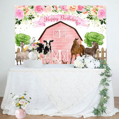 Aperturee - Aperturee Floral Pink Cowgirl Farm Animals Birthday Backdrop
