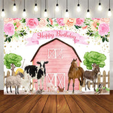 Aperturee - Aperturee Floral Pink Cowgirl Farm Animals Birthday Backdrop
