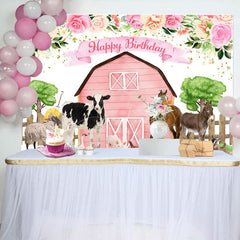 Aperturee - Aperturee Floral Pink Cowgirl Farm Animals Birthday Backdrop
