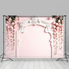 Aperturee - Aperturee Floral Pink Crown Molding Wall Wedding Photo Backdrop