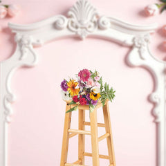 Aperturee - Aperturee Floral Pink Crown Molding Wall Wedding Photo Backdrop