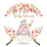 Aperturee - Aperturee Floral Pink Elephant Car Round Baby Shower Backdrop