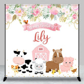 Aperturee - Aperturee Floral Pink Farm Animal Custom Birthday Backdrop