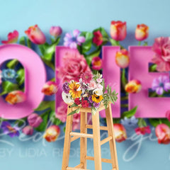 Aperturee - Aperturee Floral Pink First Birthday Cake Smash Photo Backdrop