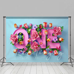 Aperturee - Aperturee Floral Pink First Birthday Cake Smash Photo Backdrop