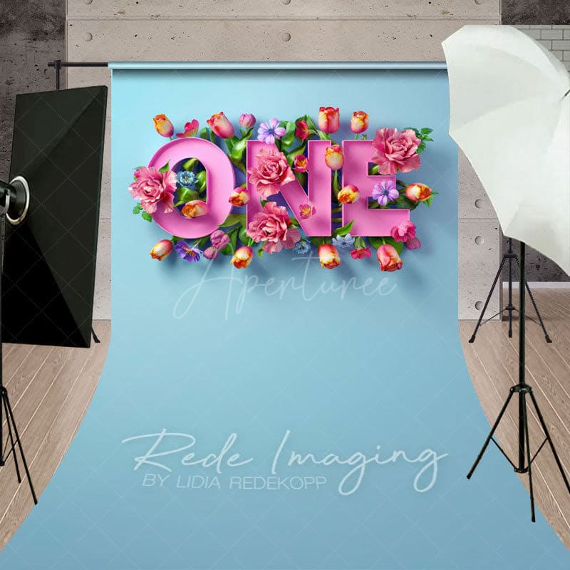 Aperturee - Aperturee Floral Pink First Birthday Cake Smash Sweep Backdrop