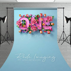 Aperturee - Aperturee Floral Pink First Birthday Cake Smash Sweep Backdrop