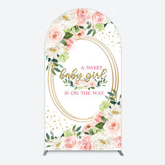 Aperturee - Aperturee Floral Pink Glitter Gold Baby Shower Arch Backdrop